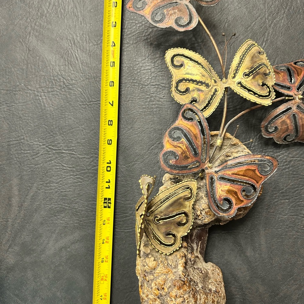 Vintage Metal Butterfly Burl Wood Wall Art